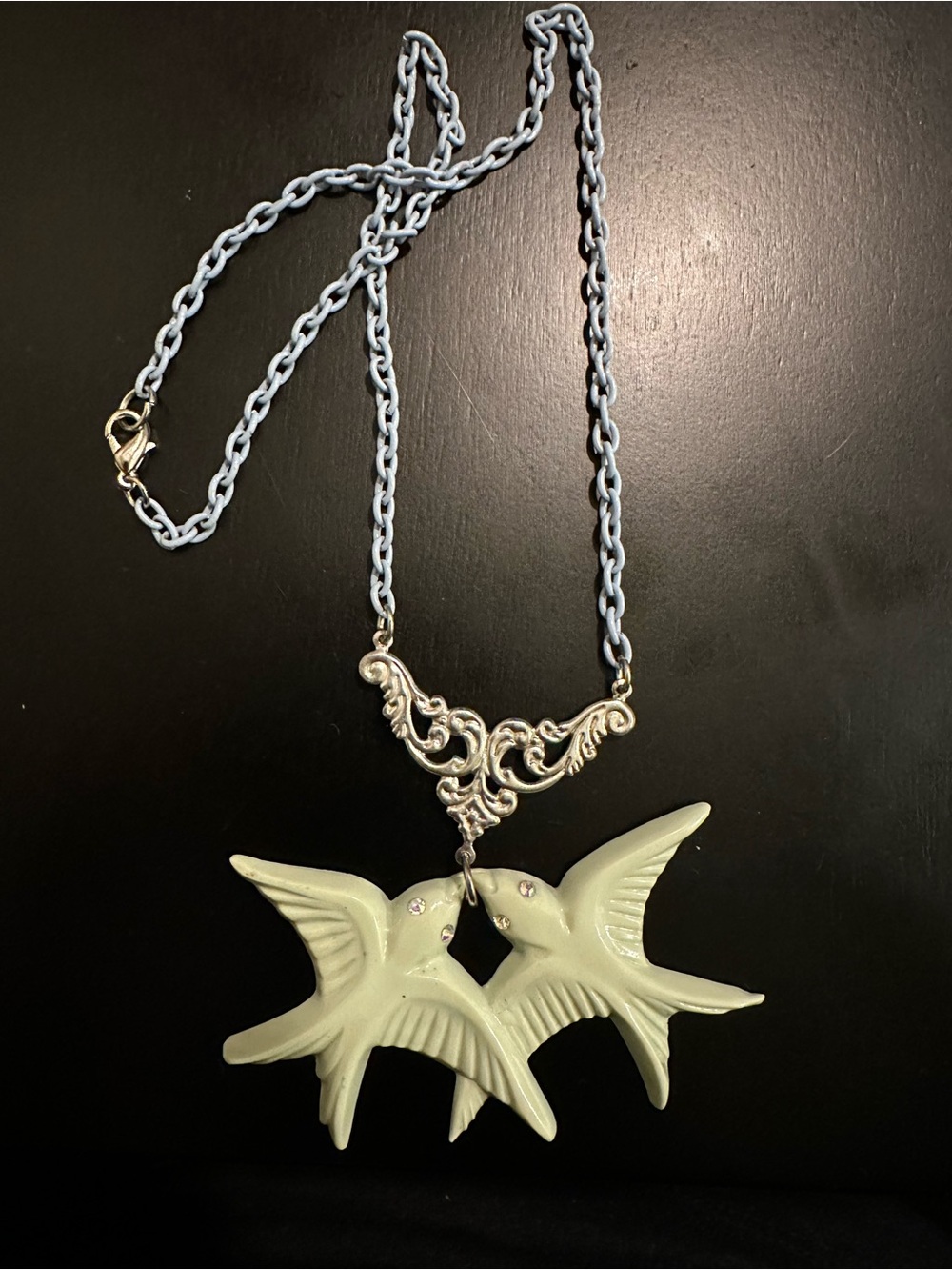 Bird Pendant Necklace in Pale Green with Silver Accents